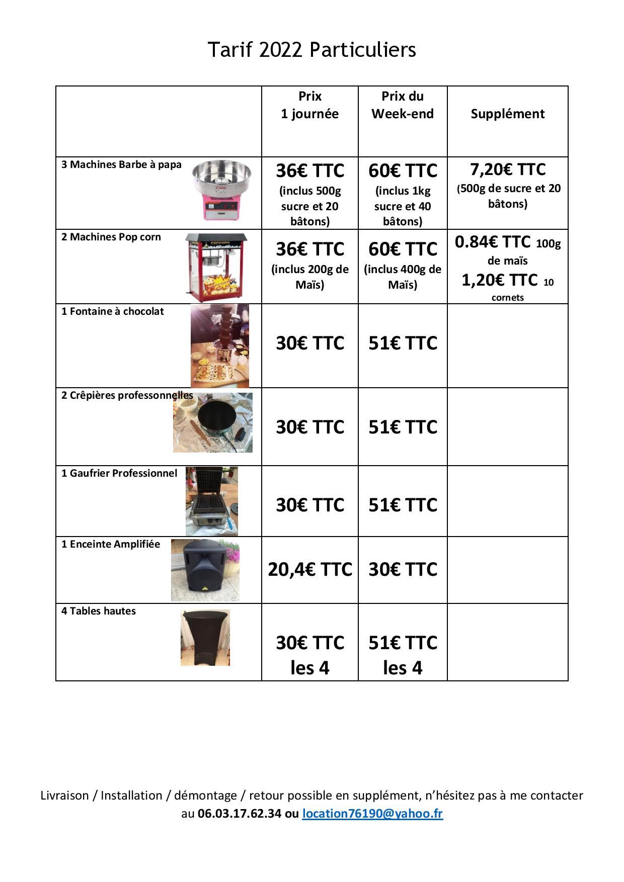 Tarif particuliers machines 2022
