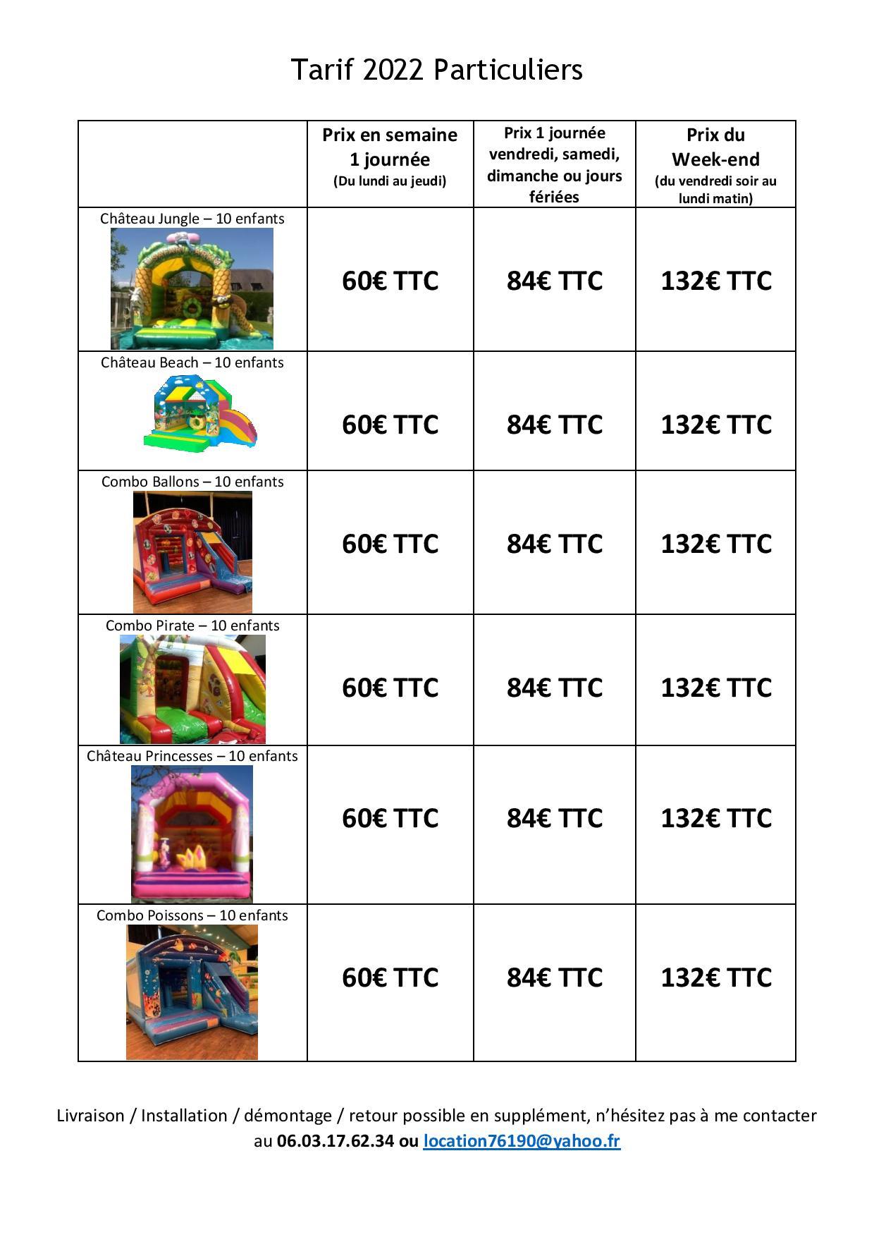 Tarif structures gonflables particuliers 2022 page 1