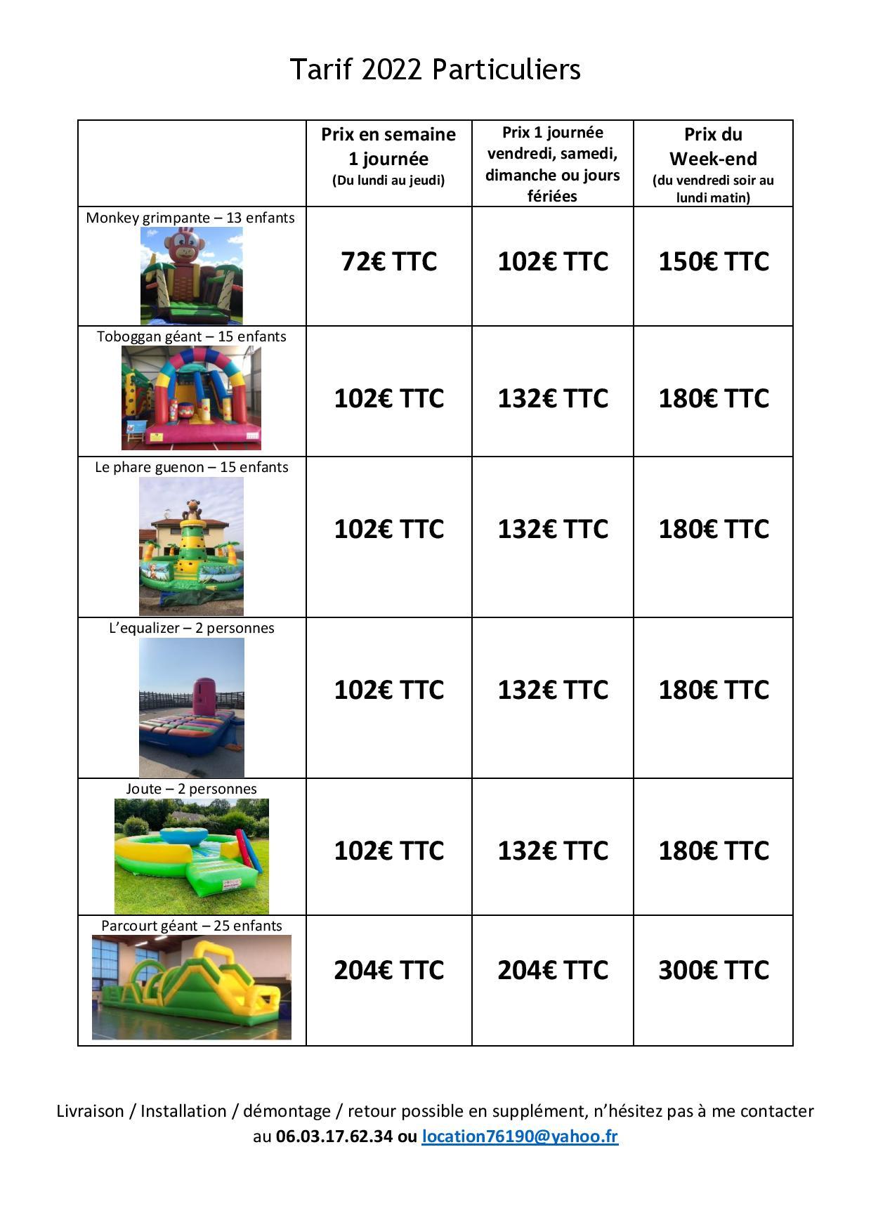 Tarif structures gonflables particuliers 2022 page 3